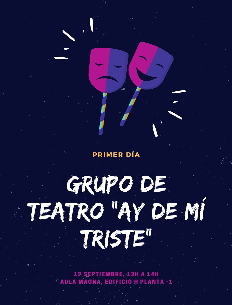 ¡Muy buenos días tristes y futuros tristes! Ahora ya sí que sí damos comienzo a este curso.

El próximo 𝓶𝓲𝓮𝓻𝓬𝓸𝓵𝓮𝓼 𝟏𝟗 𝓭𝓮 𝓼𝓮𝓹𝓽𝓲𝓮𝓶𝓫𝓻𝓮  recibiremos a los nuevos tristes a las 13h y a los veteranos a las 12h.

Si sentís la llamada del teatro, ¡no os lo perdáis!