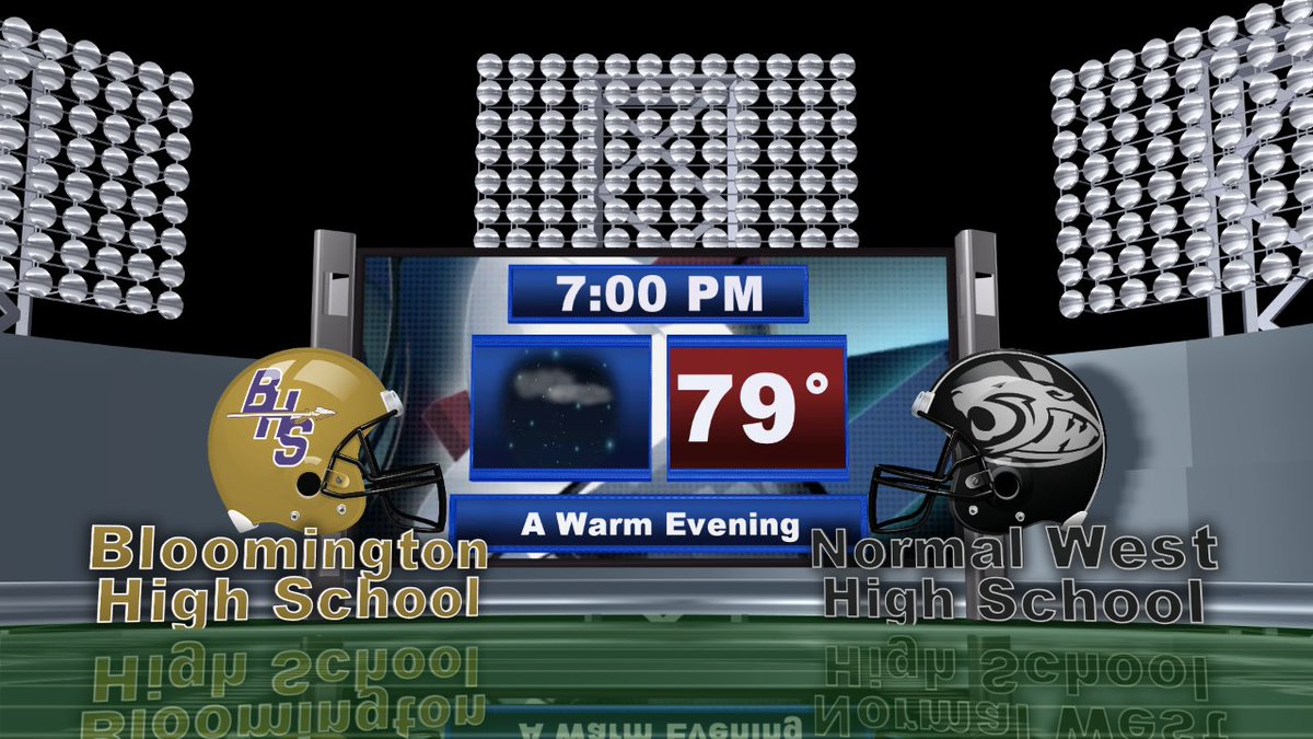LaurenRainson's tweet photo. Lookin' clear and mild at game time this evening. A great night for football! #FridayNightLights #BloomingtonHighSchool #NormalWest #BloNo #GameofTheWeek #ciproud #cilwx https://t.co/uHBbNf4Vhj