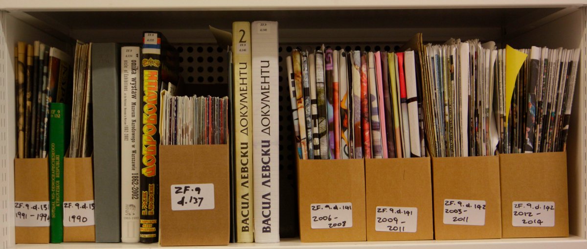 ElasticSystem's tweet image. #ThingsDiscoveredAtTheBritishLibrary – lots of cardboard boxes containing very colourful newspapers which turned out to be Czech and Romanian theatre reviews.