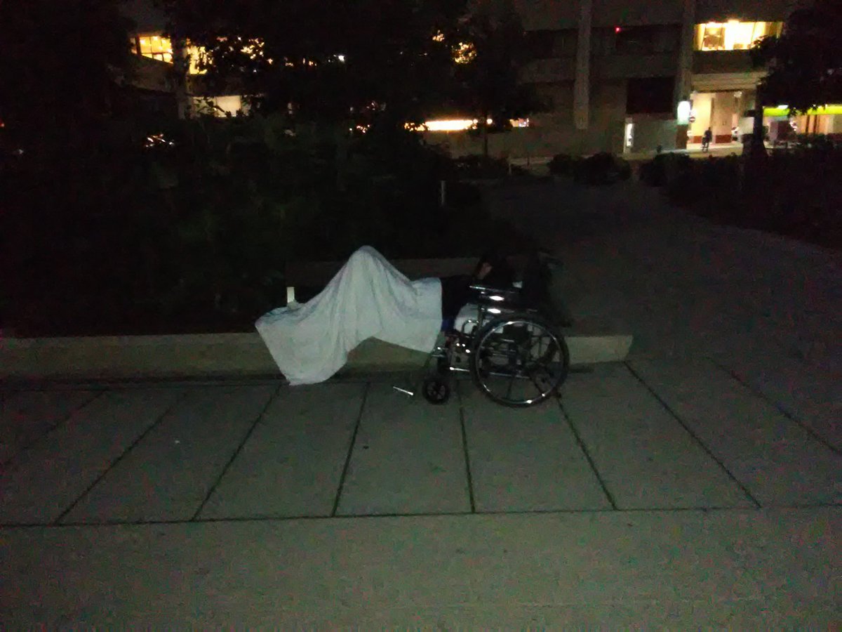 Norman41509989's tweet photo. All #Homeless are #vulnerable sleeping on the streets. The last few nights a #Gentleman in a #Wheelchair has been in the area. #VerySad to see. #Shelters are not for everyone.
#Topoli #OnPoli #CdnPoli
#MentalHealthIsHealth
#OnePayChequeAway
#HomelessInToronto
#Crisis #Help https://t.co/OuUlijYe4k