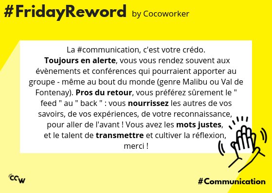 Nous voulons mettre en avant l’action précieuse de ceux qui ont fait de la communication un art 🗣️. Leur capacité à être un relais, un porte-parole ou un porte-drapeau permet à l’entreprise de sauter les obstacles et les haies et de sprinter vers le progrès. #FridayReword