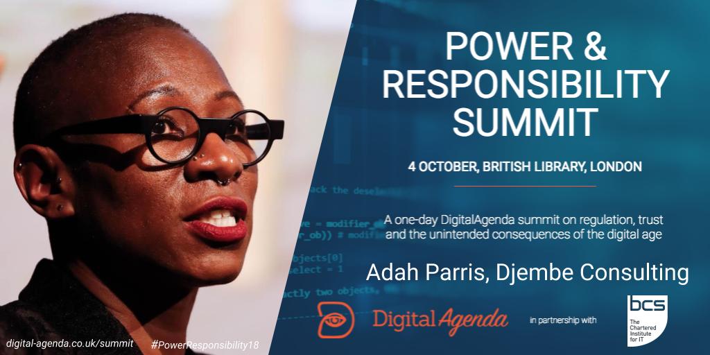 DigitalAgenda_'s tweet photo. Just over 2 weeks until our #PowerResponsibility18 Summit, debating #AI #DeveloperEthics & #OnlineSafety !
Check out the awesome speaker line-up incl. @AdahParris >>> ποΈ https://t.co/DP1PZJc4w4 @bcs #TechForGood https://t.co/dNrFPyWkcf