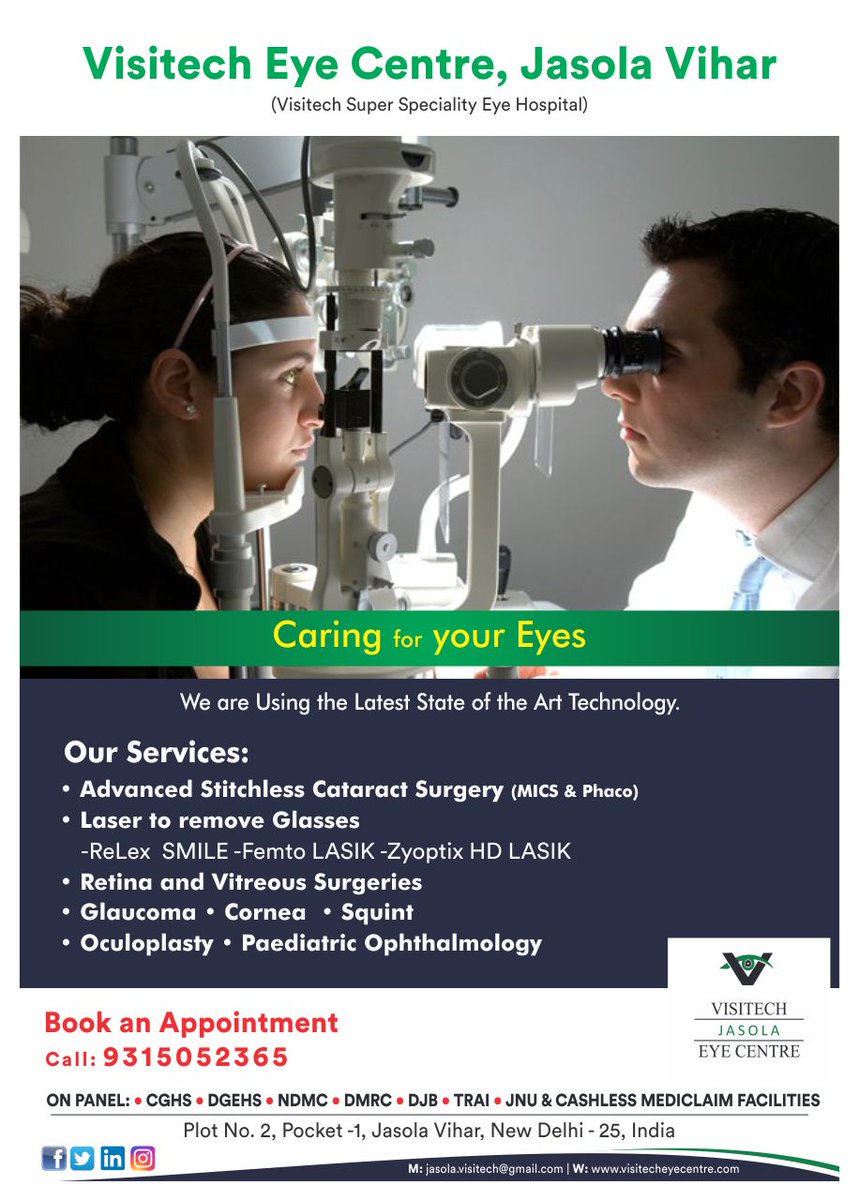 VisitechEyeCen's tweet photo. Caring for your Eyes
at Visitech Eye Centre, Jasola Vihar 
book appointment, call : 93150 52365 https://t.co/BfO0HvArfD
