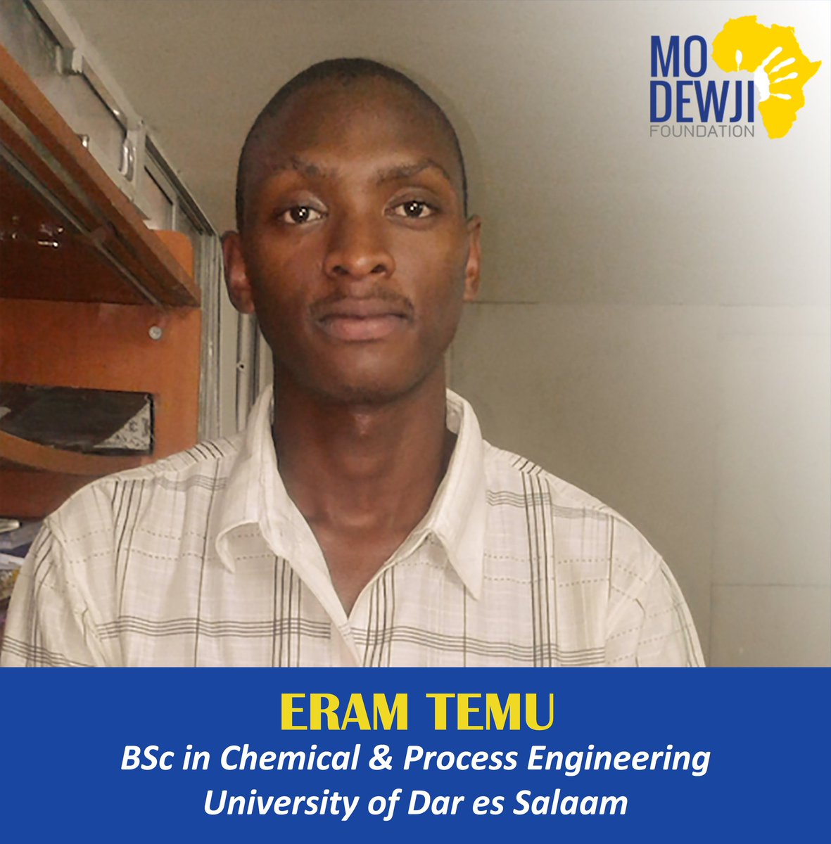 DewjiFoundation's tweet photo. MNUFAIKA WA #MoScholarsProgram
JINA: Eram Temu
CHUO: Chuo Kikuu cha Dar es Salaam (UDSM)
KOZI: Sayansi katika Uhandisi wa Kemikali na Uzalishaji (BSc in Chemical & Process Engineering)
MALENGO: Kuwa mhandisi katika masuala ya kemikali na uzalishaji https://t.co/eu3D3Xwkvc