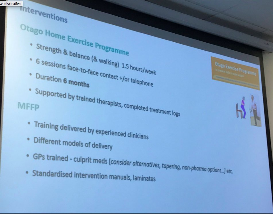 nxtstop1's tweet photo. ▶️ #BGSFalls18 {#BGSconf} @GeriSoc #Falls & #Balance
mrt @LaterLifeTrain: speaker @jxbruce on #PreFITT / @FinneganSusanne et al ––early results on uptake and adherence in HUGE RCT on fracture & #preventfalls in UK
Uptake:
-OEP 65%
-MFPP 71%
Note the reasons for lack of uptake! https://t.co/k1qna8VOhB