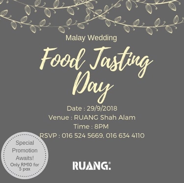 We’re having a malay wedding food tasting day! Lovebirds who’s planning for your happy day, you can call us up to come and have a taste on our malay wedding food. We’re having another awesome vendors as well such as <a href="/ezsconcept/">ezsconcept</a> <a href="/kadlawo/">kadlawo</a> <a href="/KidsyStudio/">Kidsy Studio</a> <a href="/kotaklensa/">Kotak Lensa</a> and many more! 😍