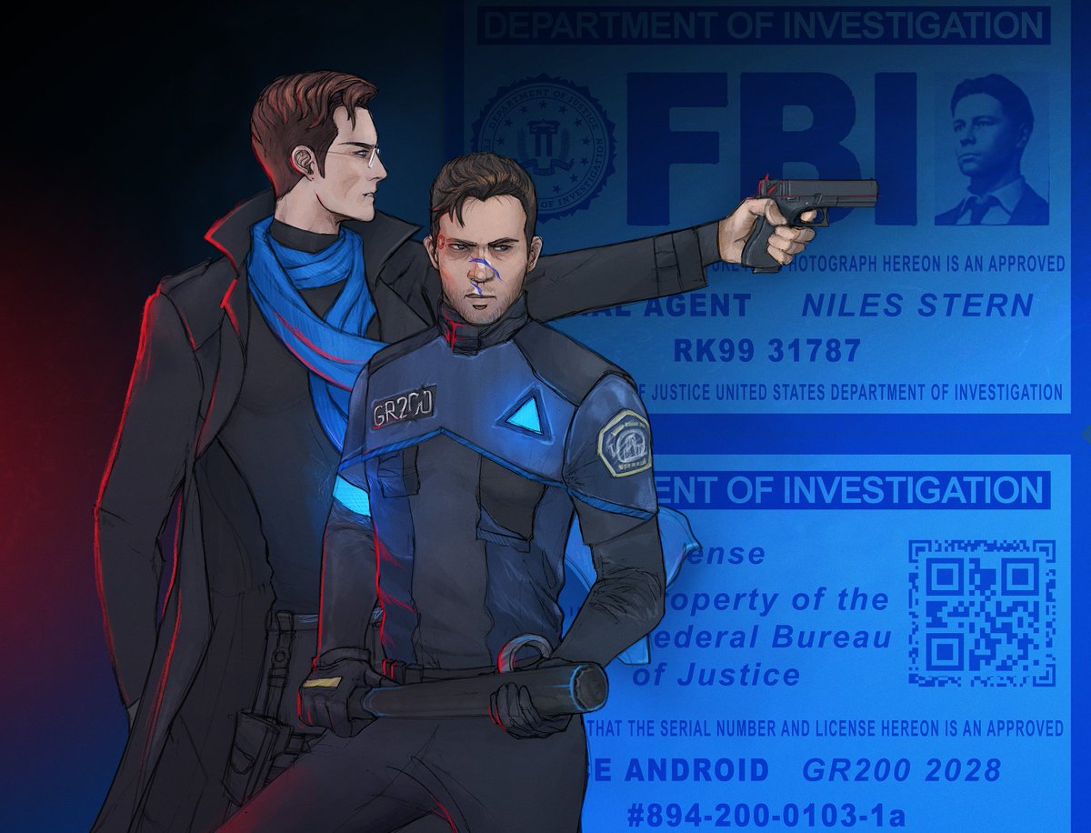 leetmorry's tweet image. Art trade with @Philipp06831983 
Philippe's request: Reverse!AU, which I was ecstatic about, since Android!Gavin = maximum horny :D

FBI agent Niles Stern (human!RK900) &amp;amp; GR200 (Gavin)

#DetroitBecomeHuman #GavinReed #RK900 #Reed900 #900Gavin
[Separate portraits in the thread ↓]