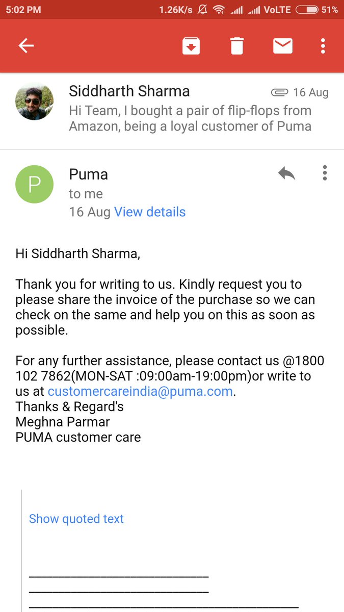 puma customer care number