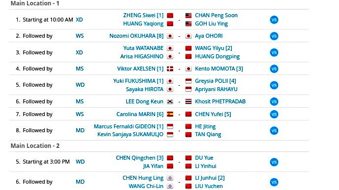 antoagustian's tweet photo. Order of play semifinal #JapanOpen Super 750. Sabtu, 15 september 2018. Mulai pukul 08.00 WIB. Greys/Apri partai kelima, Marcus/Kevin partai terakhir. Live @UseeTVcom dan @Official_MNCTV https://t.co/YKeZCbrG57