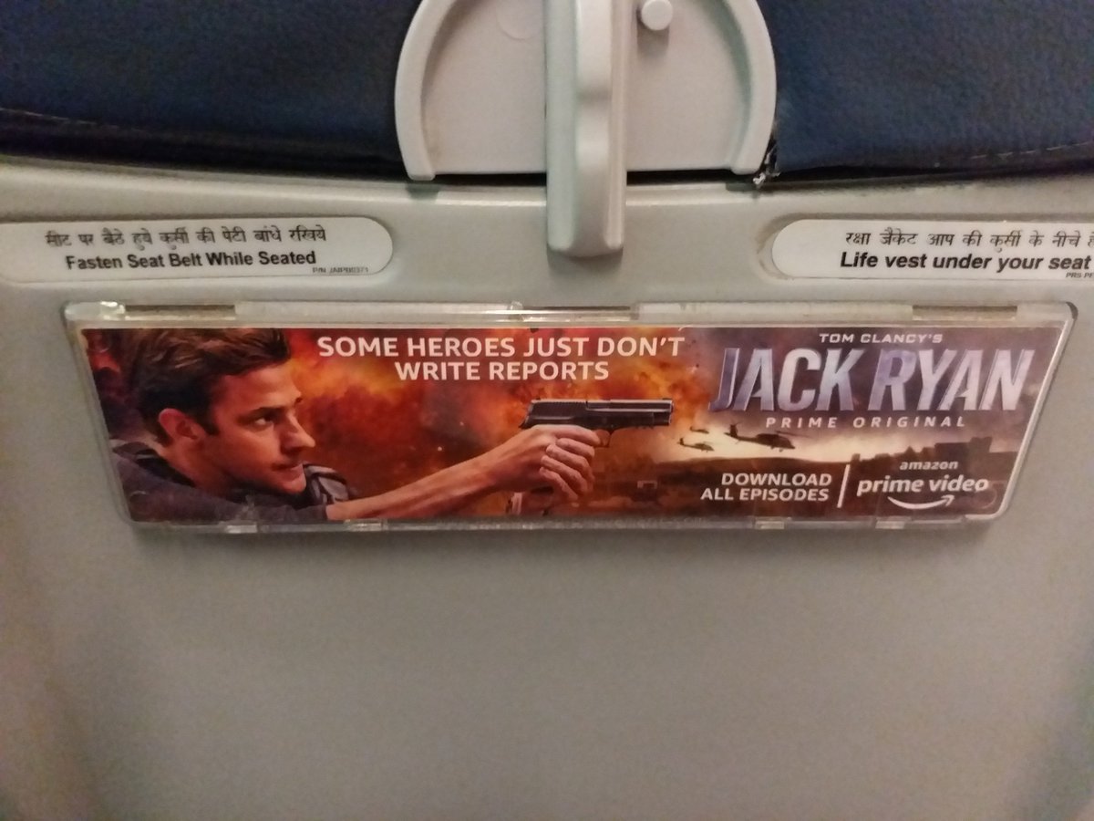 Atin_OOH's tweet photo. #AmazonPrime is seen creating a lot of buzz and curiosity about this new #thrilling series called #JackRyan - #TomClancy's famous character. Can be seen across #JetAirways #Seatbackdevices #Inflightadvertising #Seatbackdevices #Excellentvisibility #Highrecall https://t.co/pM7OCIEOZk