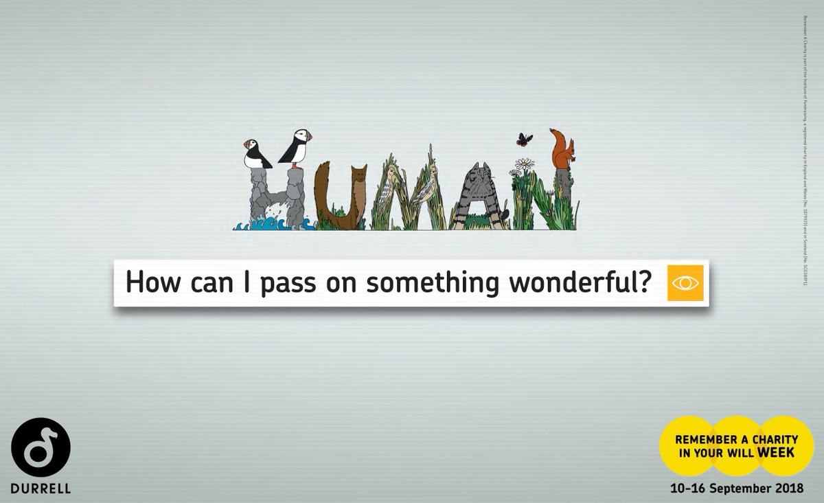 DurrellWildlife's tweet image. Some of the greatest gifts we receive are those left to us in Wills. 

These are hugely important and without them we could not continue our vital work.

Visit rememberacharity.org.uk 

#HumanSearchEngine @RememberCharity