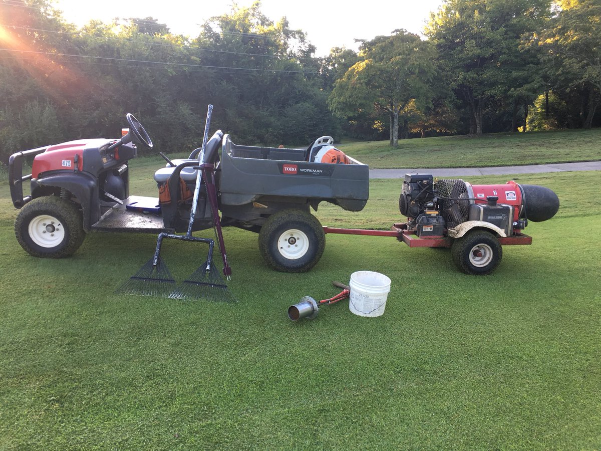 Multitasking is necessary this time of year. The entire maintenance team is getting after it this morning to produce a great golf experience. Enjoy your round it’s going to be a nice day