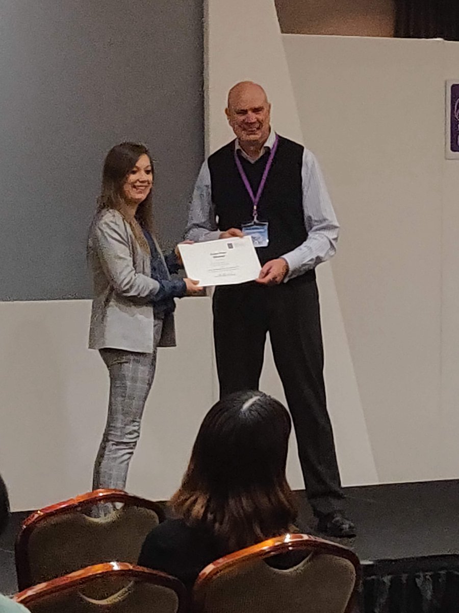C_L_Fox's tweet photo. And here's a photo of Charlotte @CharlotteBagna5 of @KeelePsychology and @KeeleCYP receiving the prize for the best poster at #dev2018 #schooltransition Huge congrats :-) https://t.co/2mLinosdh3