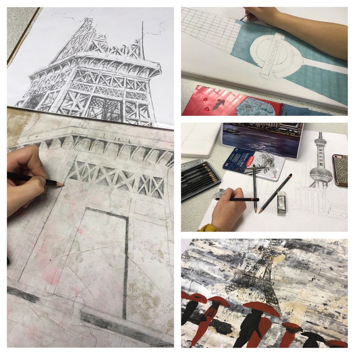 ArtatRoseBridge's tweet photo. A really positive start to the new academic year with large numbers of Year 11 staying behind after school tonight working on their cityscapes personal responses. #gcseart #rosebridge https://t.co/cmsoVq2NH8