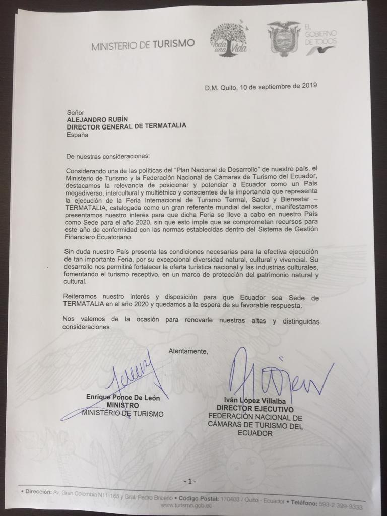 Firma del pedido del Ministro de Turismo y la Federacion Nacional de Camaras Provinciales de Turismo, solicitando que Ecuador sea la proxima sede de Termatalia 2020.
<a href="/optur_org/">OPTUR</a>  <a href="/PonceDeLeonEC/">Enrique Ponce De León</a> <a href="/capturguayas/">Camara de Turismo</a> <a href="/CAPTURLOSRIOS/">CÁMARA PROVINCIAL DE TURISMO DE LOS RÍOS</a> @Captur_Azuay <a href="/captureloro/">captureloro</a> <a href="/TurismoElena/">Camara Turismo Provincia Santa Elena</a>
