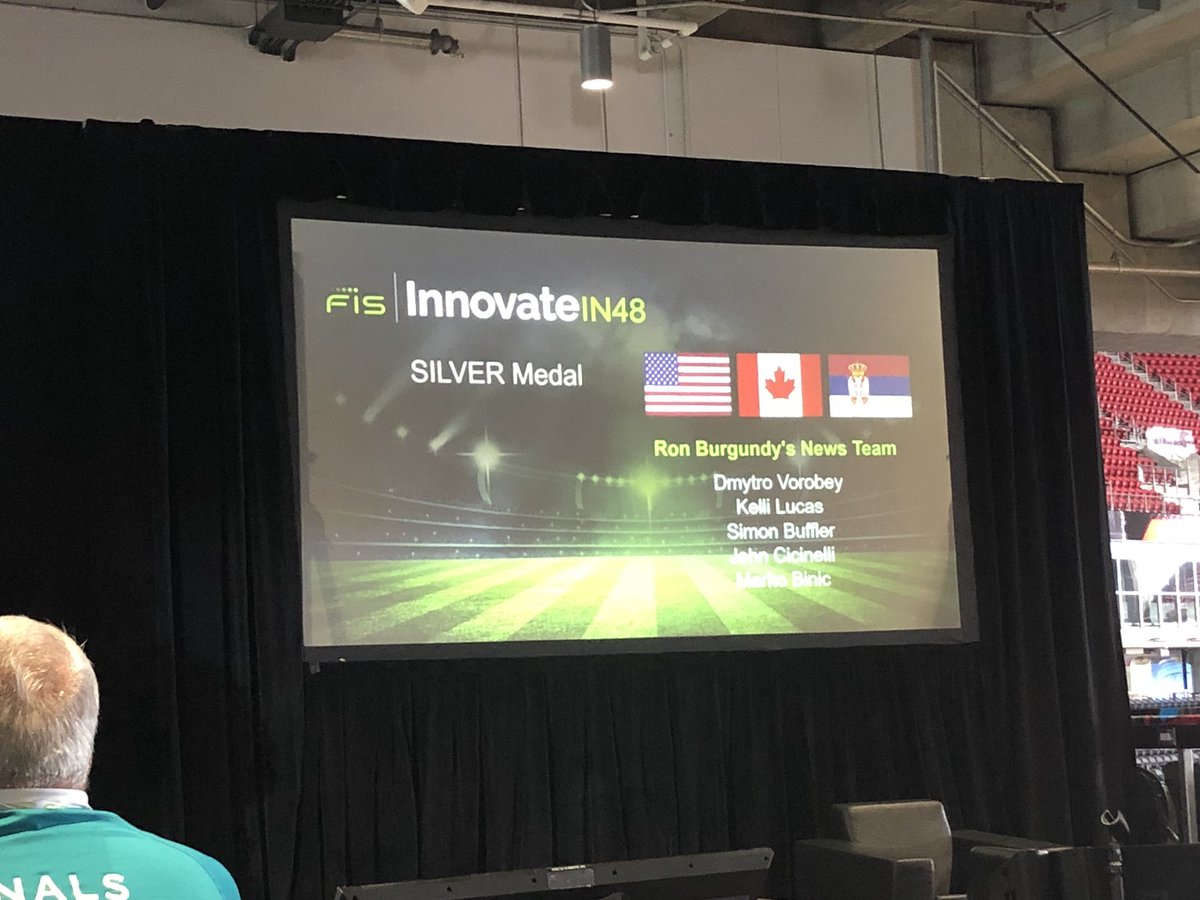 kelliobeans's tweet photo. This year’s finals were just incredible - the topic, teams, venue - everything. Top notch. #RonBurgundyNewsTeam takes Silver, and our amazing friends #TheBreakFISClub take Gold. Way to go, guys! @TimDMorris @sbuffler @FISGlobal #FISInnovateIN48 https://t.co/EcdHBk7tmV