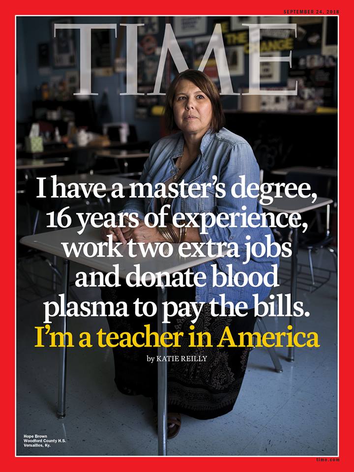 iaiestaran's tweet photo. "Tengo un máster, 16 años de experiencia, trabajo en dos empleos más y dono sangre para pagar las facturas. Soy profesora en los Estados Unidos".

Portada de Time y realidad de la clase trabajadora en el país de las oportunidades y libertades. https://t.co/hZiy1GA012