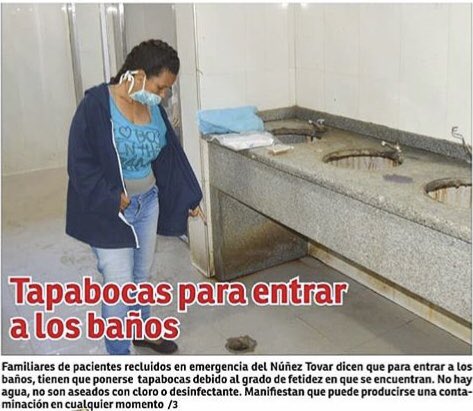 #14Sept Familiares de pacientes q se encuentran en la emergencia del Hospital Manuel Nuñez Tovar #Maturín, deben usar tapabocas por olores nauseabundos de los baños. Cada día es más trágica la situación q vive nuestro pueblo debido a este DESGOBIERNO. Gráfica del <a href="/elPeriodicoDM/">El Periódico De Monagas</a>