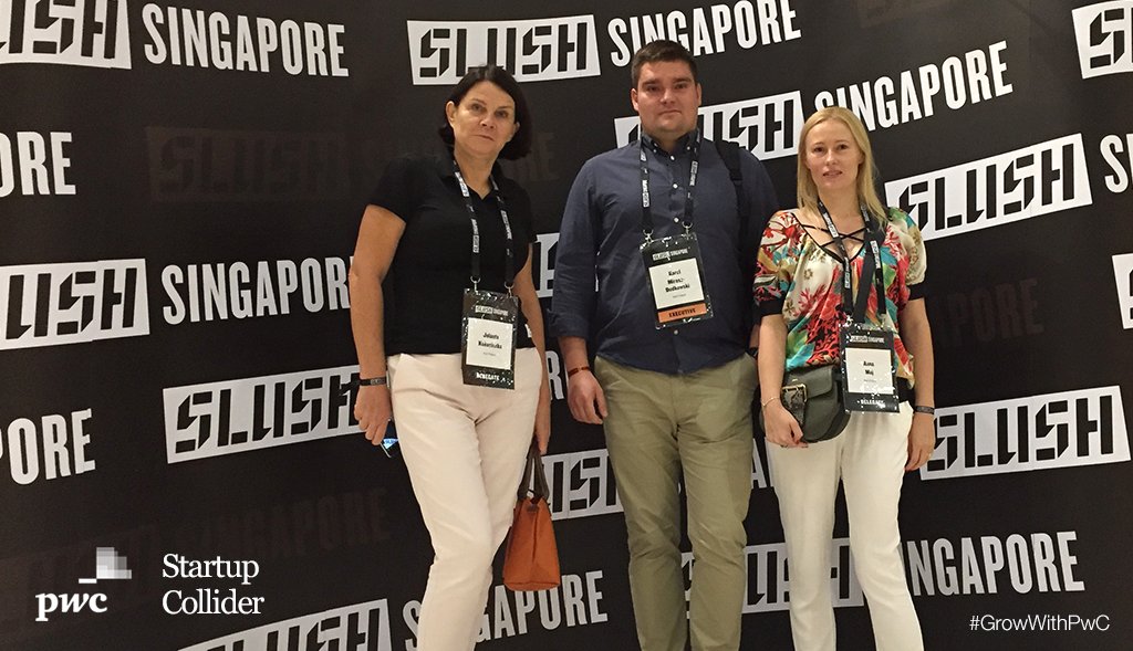 PwCCollider's tweet photo. The @PwC @PwCCollider team is at @SlushHQ #Singapore scouting the #fintech world &amp; the broad #startup ecosystem. Invaluable insight into #innovation such as #blockchain too. Soon back to CEE full of ideas and inspiration for the upcoming 3rd #StartupCollider cohort! #GrowWithPwC https://t.co/pu7Q4aLi1t