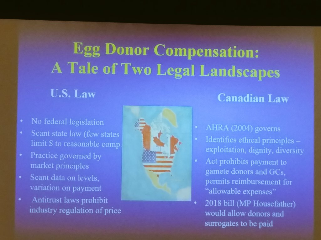 VarditRavitsky's tweet photo. Judith Daar on the US v. Canadian legal landscapes surrounding compensation for egg donation (or rather egg provision) #CFAS2018 https://t.co/8dAWzZgoOj