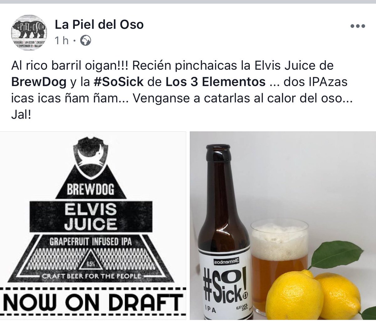 3ElementosBrew's tweet photo. Finde de IPAs buenonas en La Piel del Oso Planazo para refrescar los gaznates más exigentes!!
.
.
#SoSick #SoIPA #Cerveza #cervezaartesana #Valladolid #brew #Craftbeer #bebelocal #beerlovers #beer https://t.co/GqOc9QOFmh