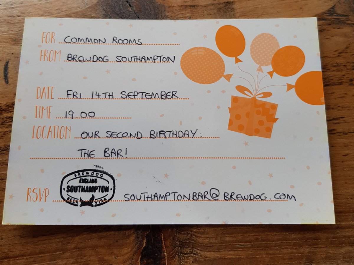 Wishing our neighbours and chums <a href="/BrewDogShampton/">BrewDog Southampton</a> a happy 2nd birthday! Nice touch on the invite thank you😎👍🎂 we are now all currently planning when to take our breaks to come round and try some of the lovely sounding beers they have lined up!