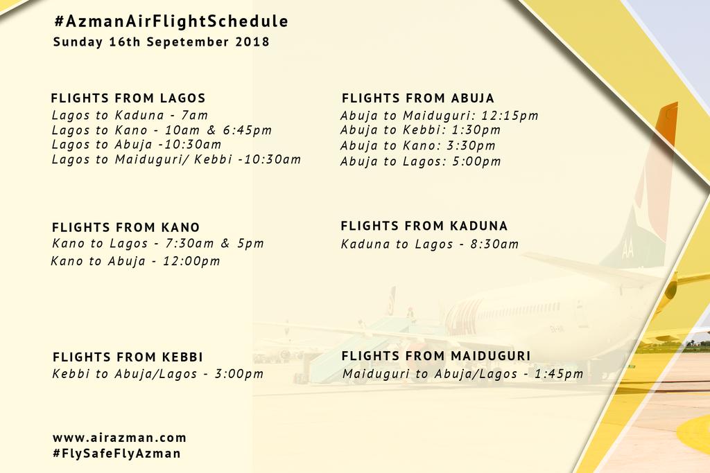 AzmanAir's tweet photo. #AzmanAirFlightSchedule for Saturday 15th, Sunday 16th and Monday 17th Sept 2018
Spend Less! Book ahead on https://t.co/QVwapWYK3Q
#FlySafeFlyAzman
#IPreferAzmanAir https://t.co/gizcU6O8mA
