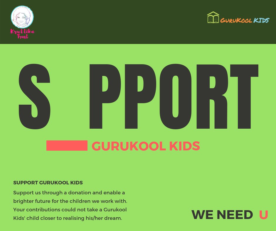 Support Gurukool Kids​ in reaching out to more out-of-school children &amp; helping them attain a future that they are capable of.

Visit us at: gurukoolkids.org/donate/
Email us at: gurukoolkids@gmail.com

#supportacause #helpcreatetheirfuture #educationforall #volunteer #donate