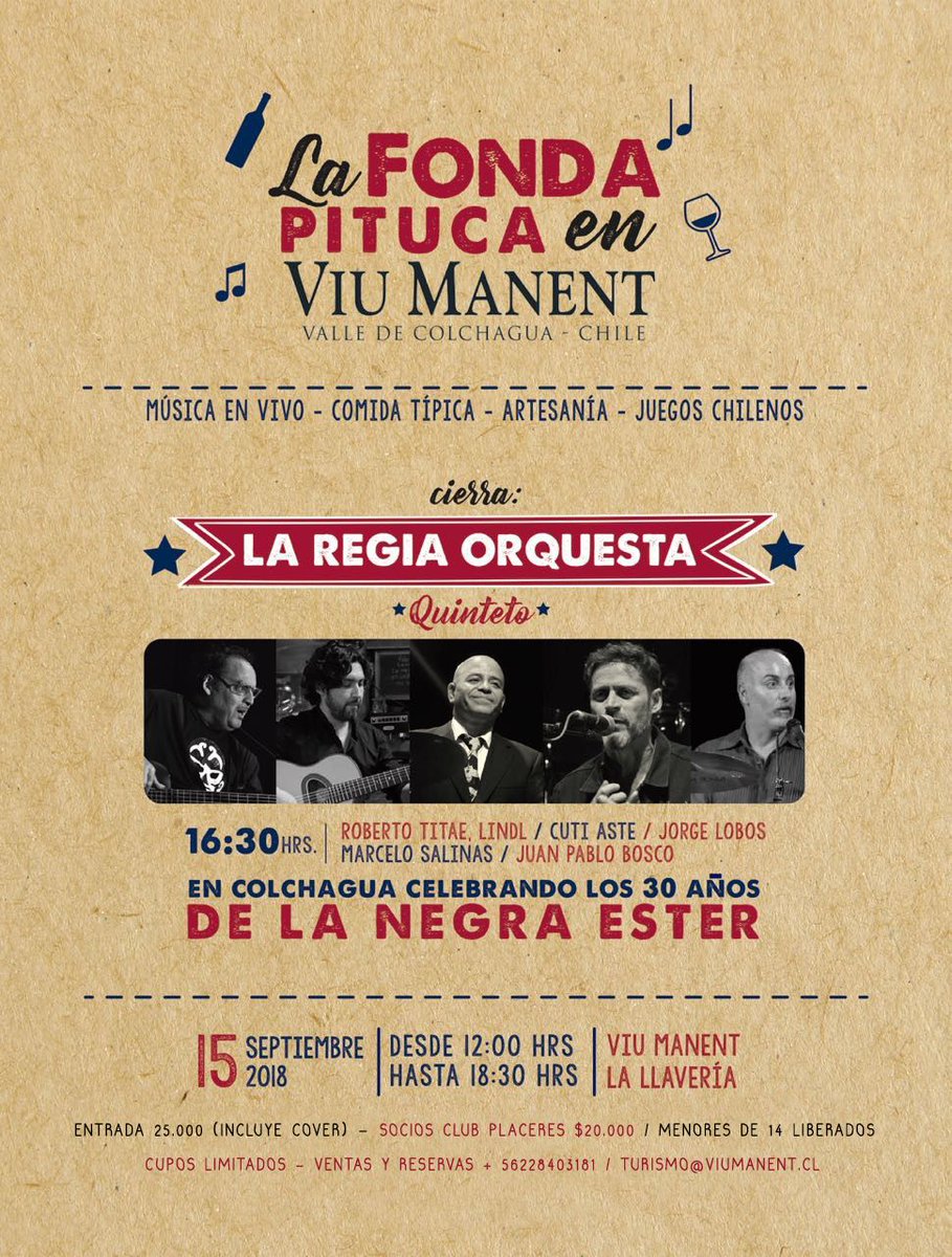 club_placeres's tweet photo. #ClubPlaceres y #ViuManent te invitan a la Fonda Pituca
#Descuento de 20% en la entrada
#Exclusivo para #Socios
Te esperamos este 15 de #Septiembre
#Reservas a turismo@viumanent.cl https://t.co/c1i4vl4Nvi