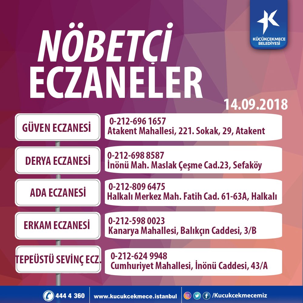 kucukcekmece bld on twitter kucukcekmece de bugun nobetci olan eczaneler icin lutfen tiklayin saglik dolu gunler dileriz https t co oarjx2xqcl https t co vyllxieavw twitter