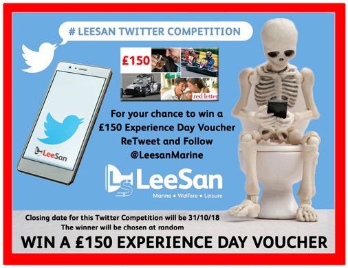 Competition Time at LeeSan.
Simply ReTweet and Follow <a href="/LeesanMarine/">Leesan</a> for your chance to #WIN a experience day voucher.
Closing date for this #Competition will be 31/10/18
Good Luck 😀
