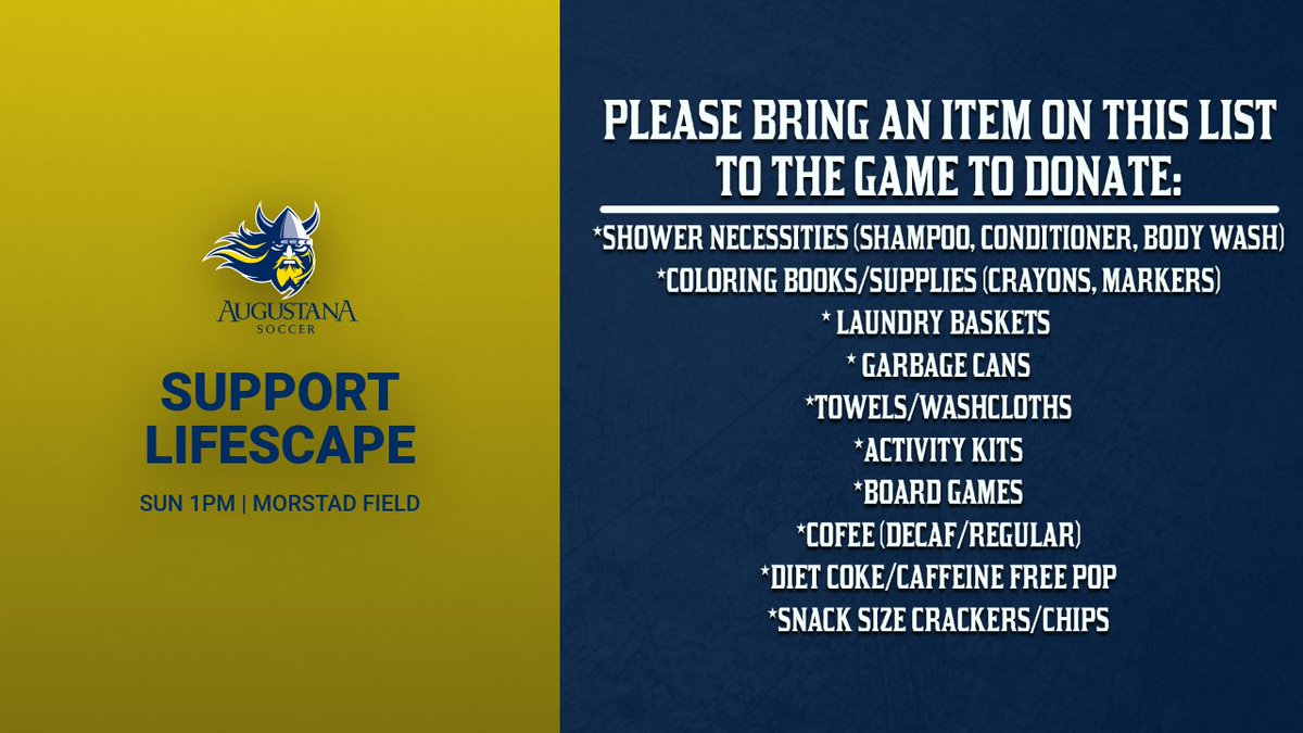 Fans, help <a href="/AugieSoccer/">Augustana Soccer</a> support Lifescape by donating at the match Sunday against Sioux Falls. Your donation goes to help children and adults with disabilities live a better life. #WeAreAU | #BuildingChampions"