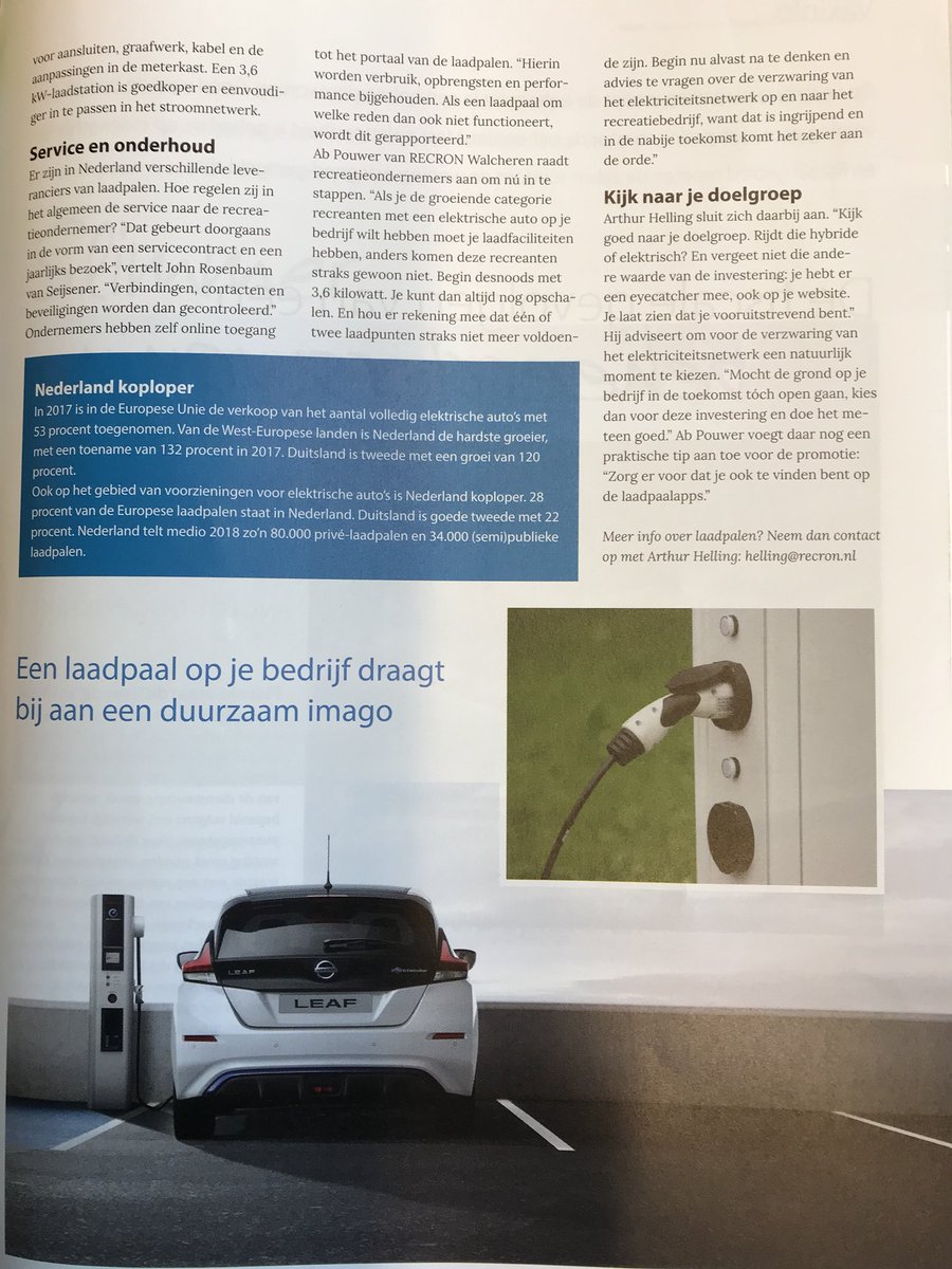 Toename elektrische auto’s vraagt om toename laadpalen op recreatieterreinen #vanaf2030alleautoselektrisch