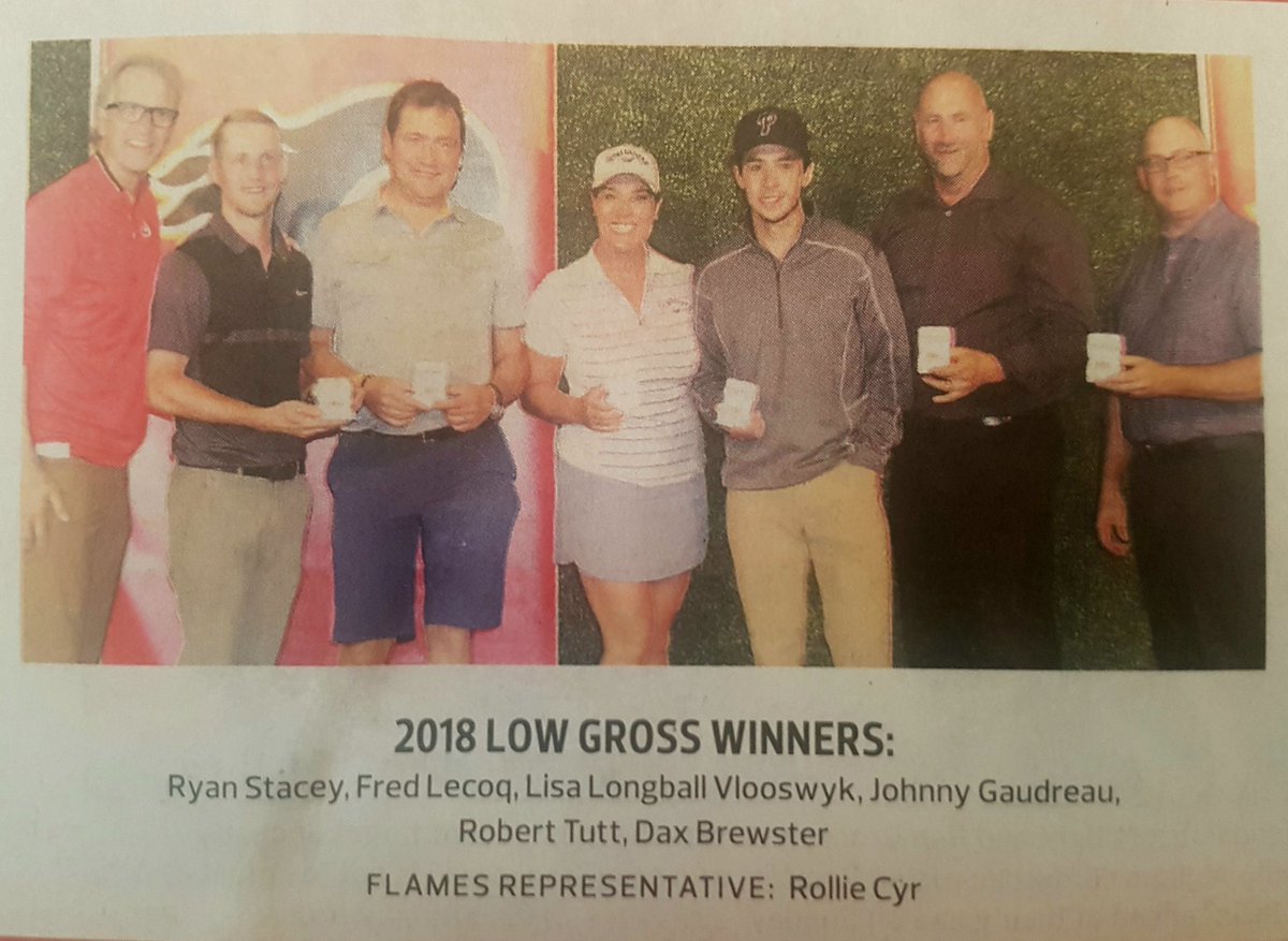 LisaLongball's tweet photo. Hey, hey, hey! @flecoq @DaxBrewster1 @ryanstaceygolf, Rob &amp; @johngaudreau03 we made the @calgaryherald today! Nice pic of our @GolfTown team win for low gross @NHLFlames Celebrity Charity Classic! What an incredible day that raised $425,000 for @FlamesFdn ! Way to go everyone!⛳ https://t.co/TX1f25MUGS