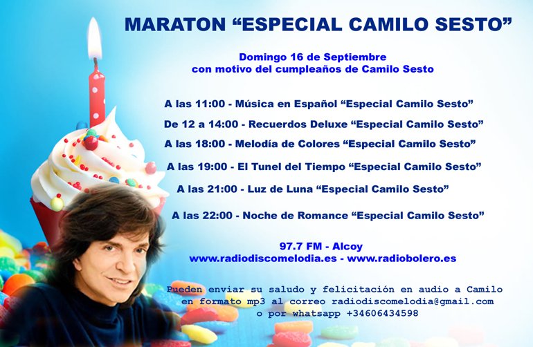 Domingo 16 de Septiembre "Especial Camilo Sesto " <a href="/CamiloSesto/">Camilo Sesto</a>