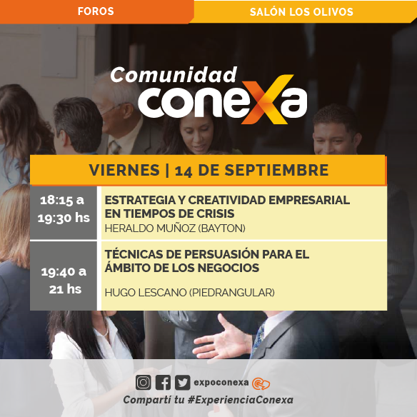 expoconexa's tweet photo. No te pierdas los Foros del día Viernes! Te esperamos en el Arena Maipú.
Te esperamos hasta el 16 de septiembre en el @arena_maipu.
#expoconexa #experienciaconexa https://t.co/9sx0xxSuym