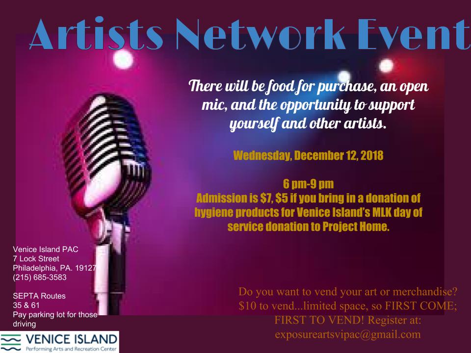 venice_island's tweet photo. We got such a good response from our last Artists Network Event that we thought we do it again. December 12, 2018, mark it on your calendar. @PhilaParkandRec https://t.co/XJMfB66sU6