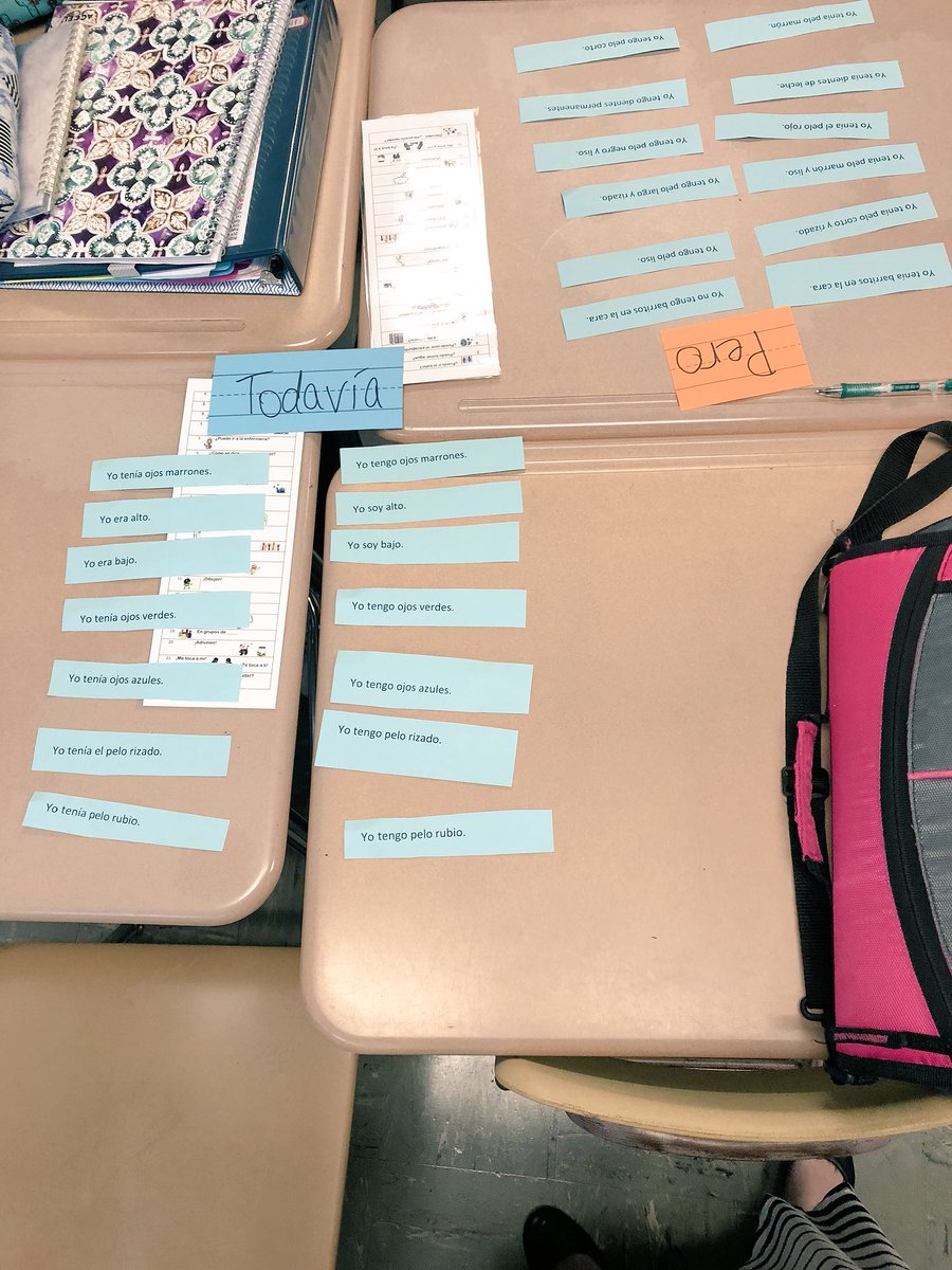 OWLteamBCPS's tweet photo. Students in Grade 7 Spanish did some input/play with sentence strips to help prepare them to write an Instagram post comparing what they were like in the past with how they are now. #IB4O @heidiaydt @RidgelyMiddle https://t.co/SU2kHwLWKn