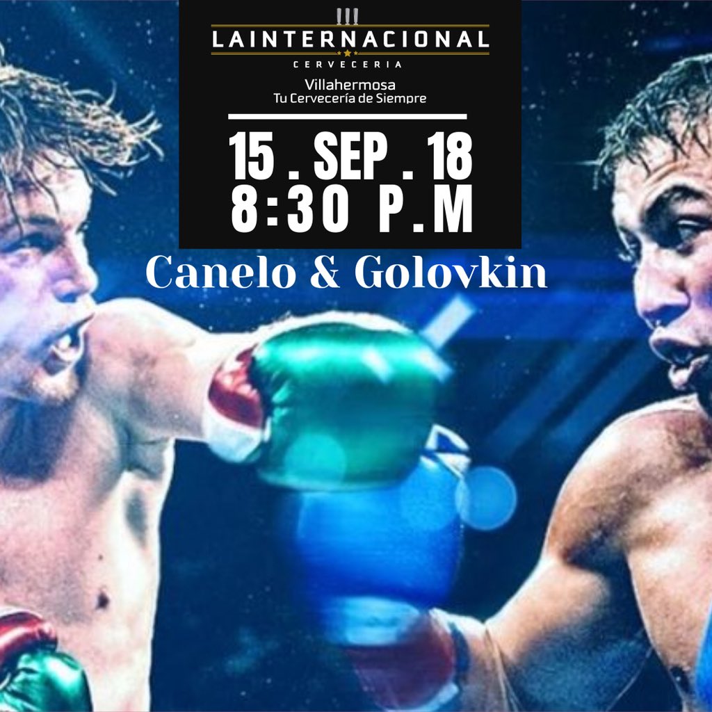 LaInterVhsa's tweet photo. Los esperamos, shot de tequila de bienvenida y una gran pelea; Golovkin VS. Saúl “El Canelo” Álvarez; desde 8:30pm tendremos 2X1 en cervezas comerciales hasta el término de la pelea. 
Aplica en Corona, Corona Light, Victoria, Carta Blanca, Tecate Light, XX Lager, XX Ámbar e Indio https://t.co/DOiYGpKlGb