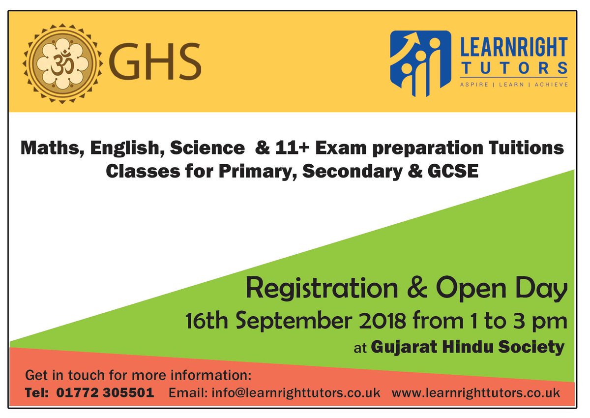 LearnrightTutor's tweet image. Learnright tutors have a mission to provide a very professional yet affordable tutoring for Maths, English, Science, and 11 Plus subjects. 
Please come on the Open day and Registration on 16th September at GHS community center from 1 PM to 3 PM.