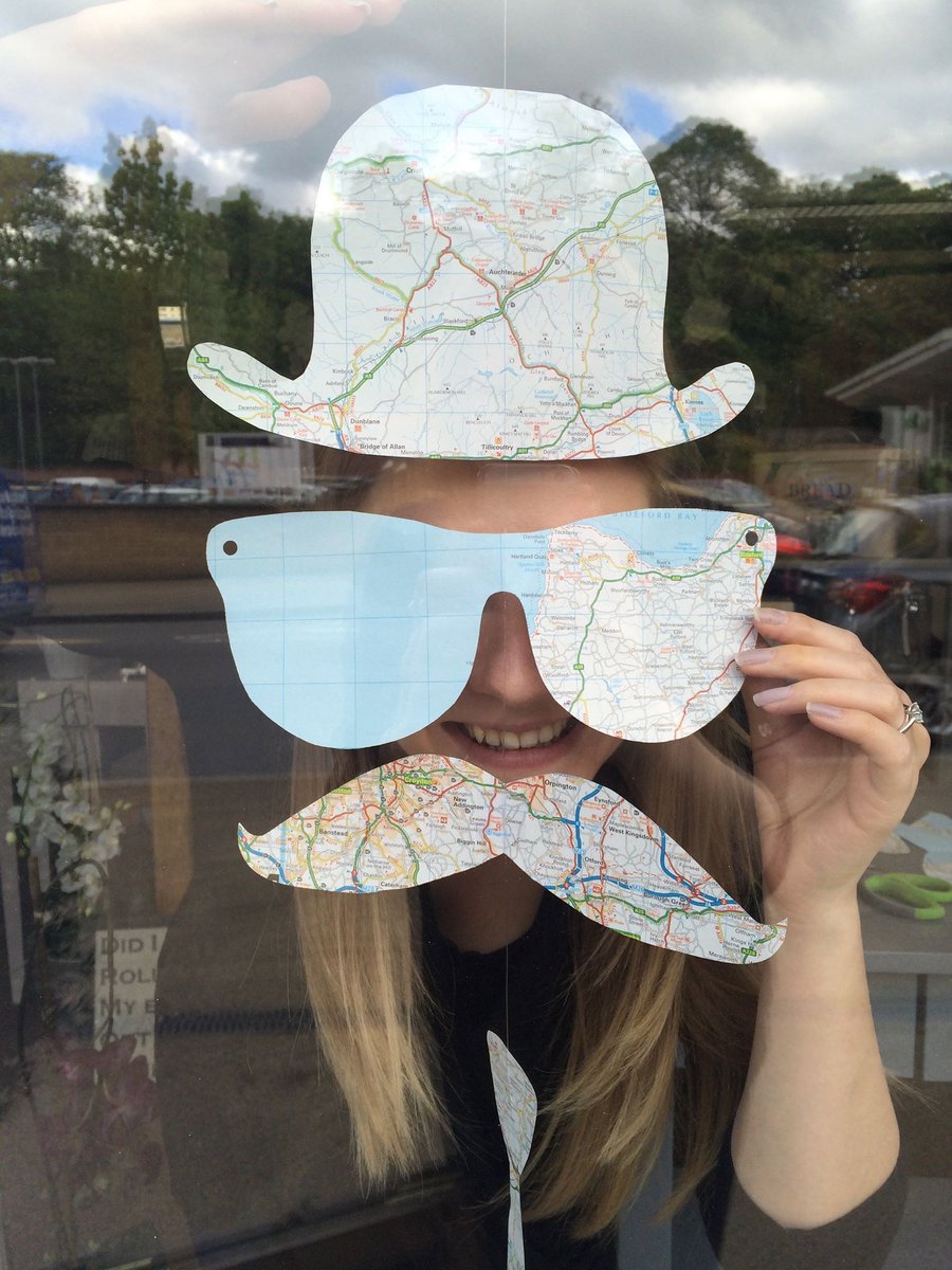 onthemapuk's tweet photo. It’s Fri-yay!!! Don’t forget to have fun with a map this weekend! Here’s a throwback of the gorgeous Kirsty whilst we created a map based window display. Maps are more than just maps! #WindowDisplay #UseAMap https://t.co/MAD2MsFvZK