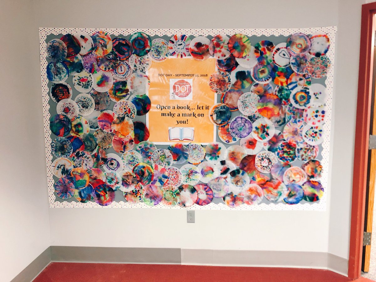 MLK_LIB's tweet image. Our new #DotDay mural in the library 📚 such a fun craft for students to make their mark this week! @peterhreynolds #DotDay2018