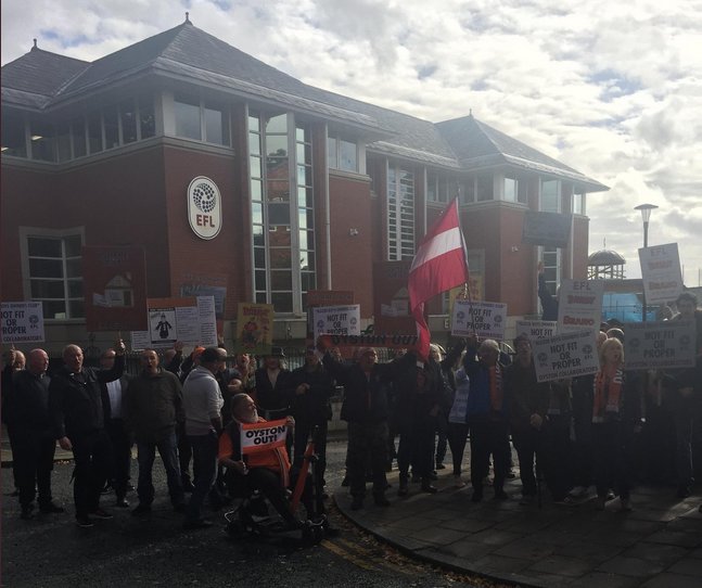 Charlton and Blackpool fans have been holding joint protests today outside the EFL offices in London and Preston. #cafc #Blackpoolfc