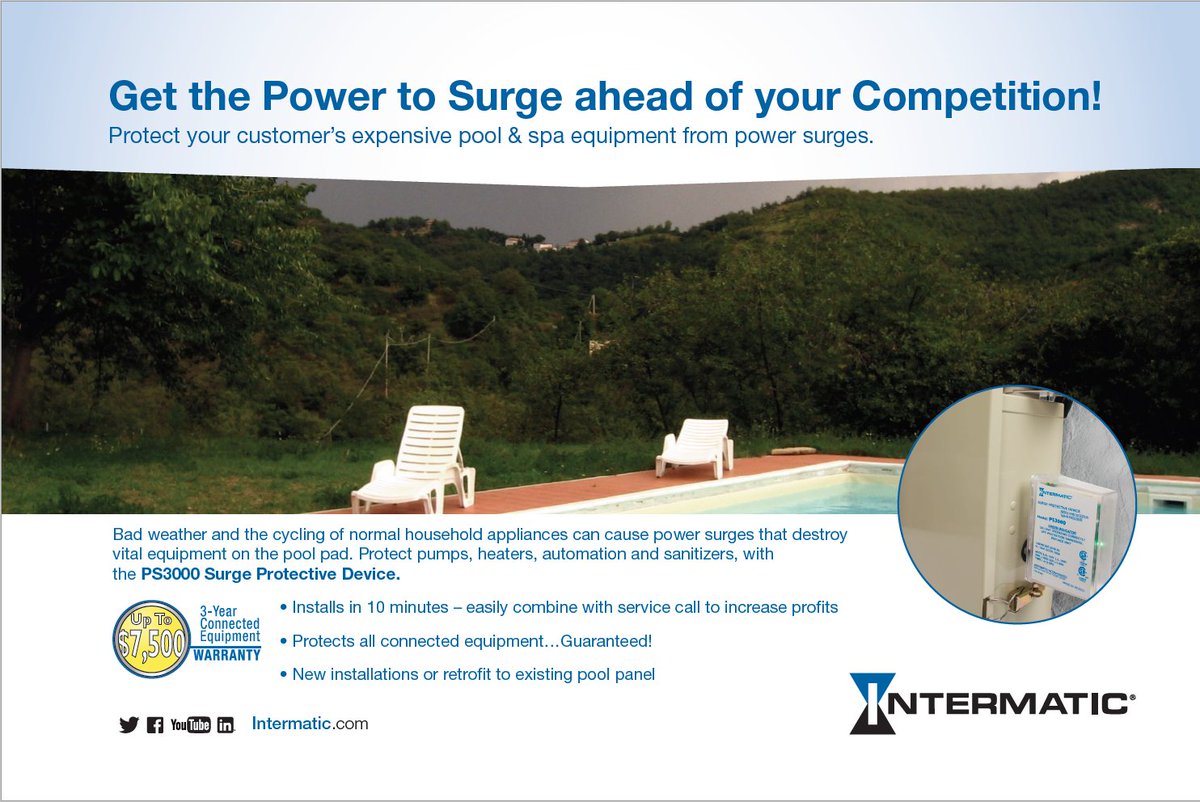 BlitheSales's tweet image. Bad weather and the cycling of normal household appliances can cause power surges that destroy vital equipment on the pool pad. Protect pumps, heaters, automation and sanitizers, with the PS3000 Surge Protective Device.