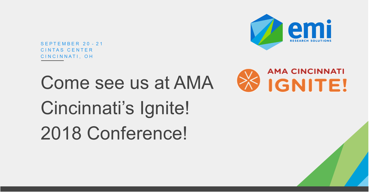 EMI_Research's tweet image. #AMAIgnite 2018 is next week! Be sure to come and see EMI at the Experience Lounge!
#mrx #Cincinnati