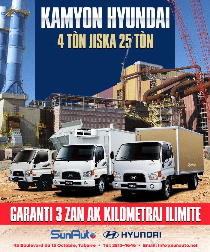 SunAutoHaiti's tweet photo. Venez découvrir la gamme de camions Hyundai! 

Ces camions vous seront livrés avec une garantie de 3 ans avec kilométrage illimité!

#CamionsHyundai #HyundaiBonbagay #Sunauto https://t.co/ff2LSmVJAf