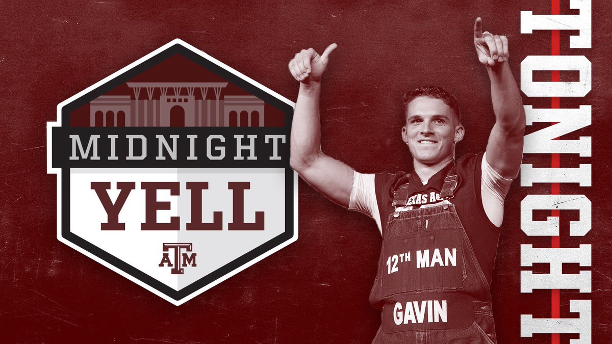 Graphic with a yell leader that says Midnight Yell Tonight