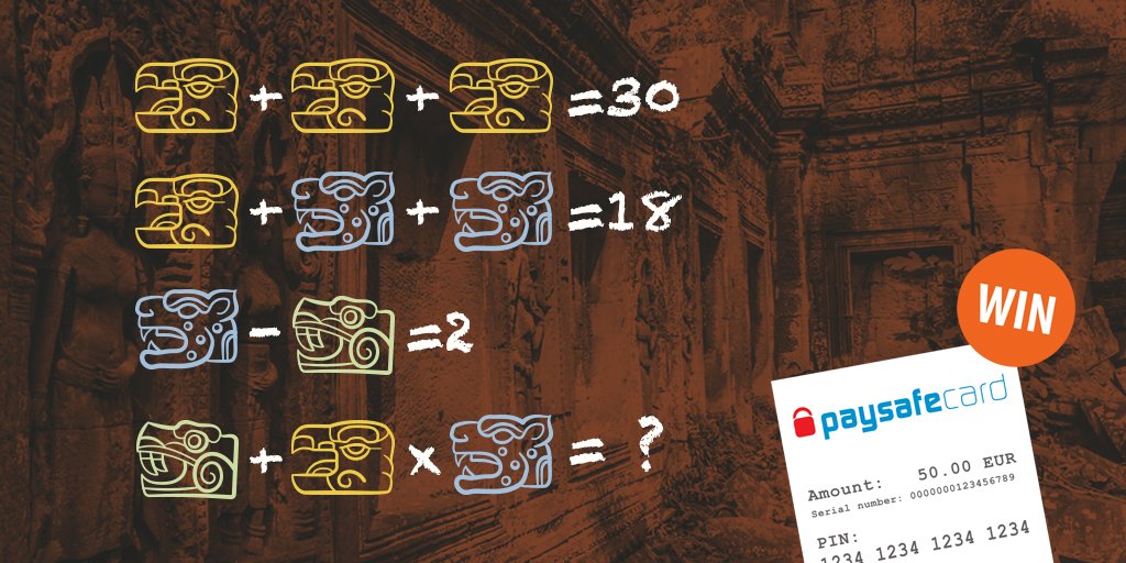 paysafecard's tweet image. 💰 #GIVEAWAY (1 x € 50*) 💰
"Shadow of the Tomb Raider” leads Lara to the Mayas and tricky puzzles. If you can solve our quiz you get the chance to win 1 x 50 € #paysafecard PIN! #TombRaider 

1⃣ Retweet
2⃣ Comment your solution
3⃣ Follow us