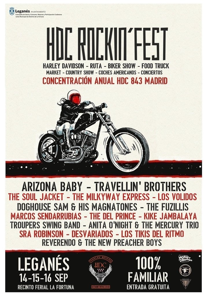 #festival <a href="/RockinHdc/">HDC Rockin Fest</a> este fin de semana con <a href="/travellinbross/">Travellin' Brothers</a> <a href="/thearizonababy/">ARIZONA BABY</a> @TikisDelRitmo y más. Todo en #Leganés.