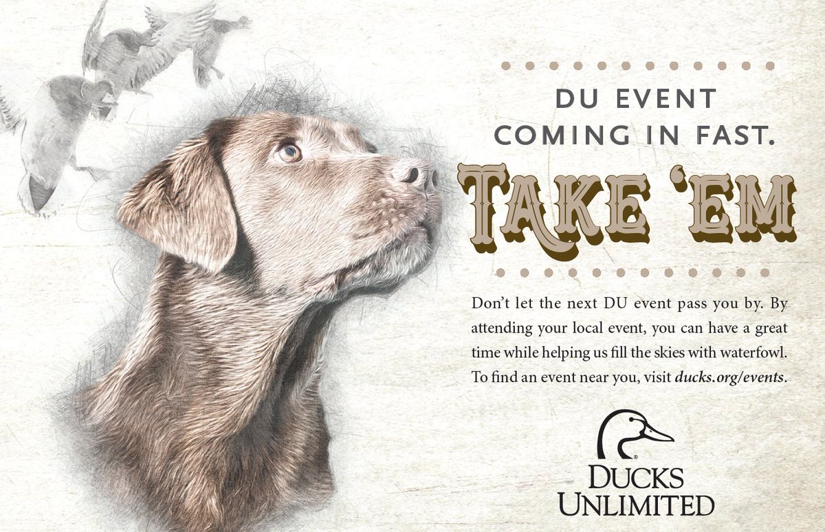 DucksUnlimited's tweet photo. It's time for your local Ducks Unlimited event! Find an event near you and support wetlands conservation and our waterfowling  heritage. https://t.co/ThXXFDwfhA #events #conservation #support #wetlands #hunting https://t.co/J7fBpPUKTk